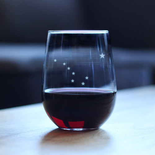 Alaska Flag Stemless Wine Glass - State Themed Drinking Decor and Gifts for Alaskan Women & Men - Large 17 Oz Glasses