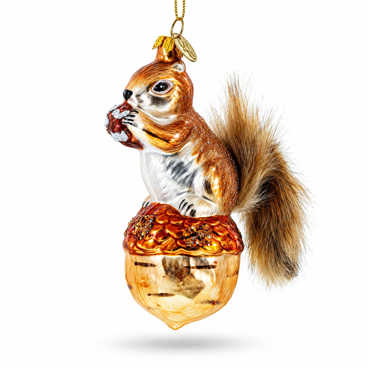 Squirrel on Acorn Glass Christmas Ornament